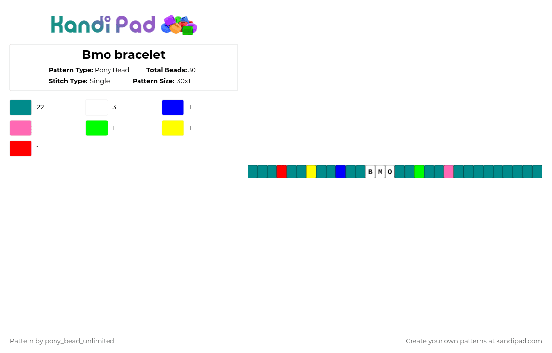 Bmo bracelet - Pony Bead Pattern by pony_bead_unlimited on Kandi Pad - teal