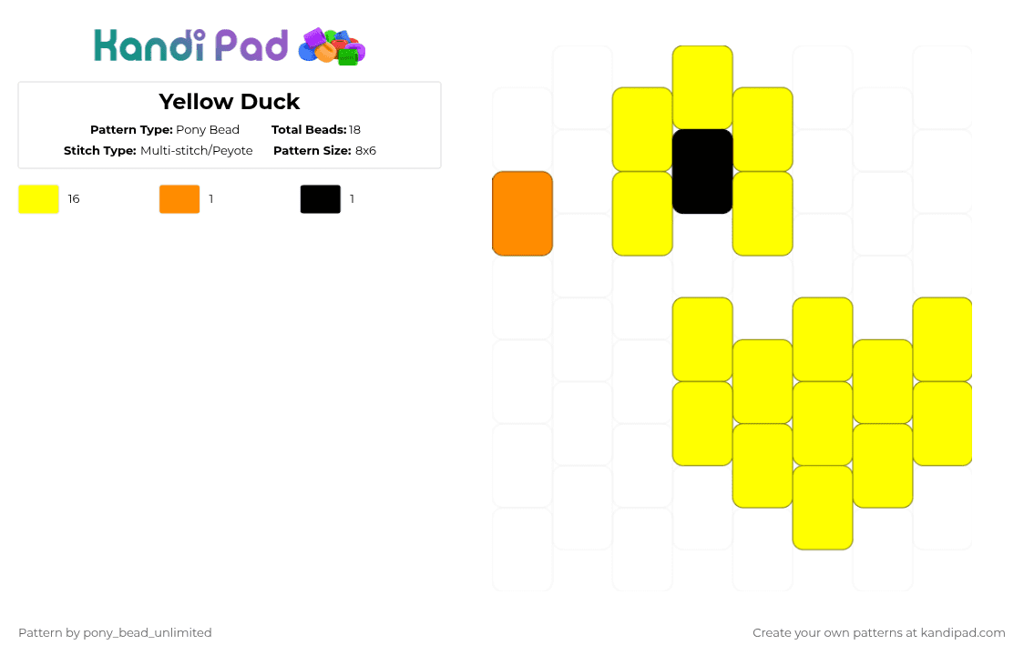 Yellow Duck - Pony Bead Pattern by pony_bead_unlimited on Kandi Pad - duck,yellow,cute