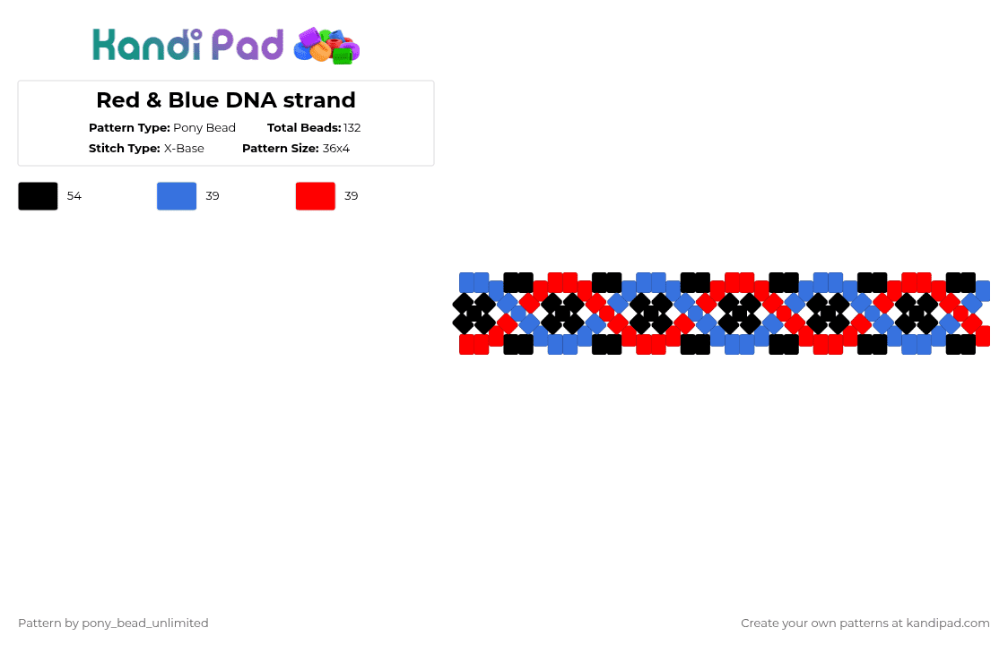 Red & Blue DNA strand - Pony Bead Pattern by pony_bead_unlimited on Kandi Pad - blue,red,dna,xbase