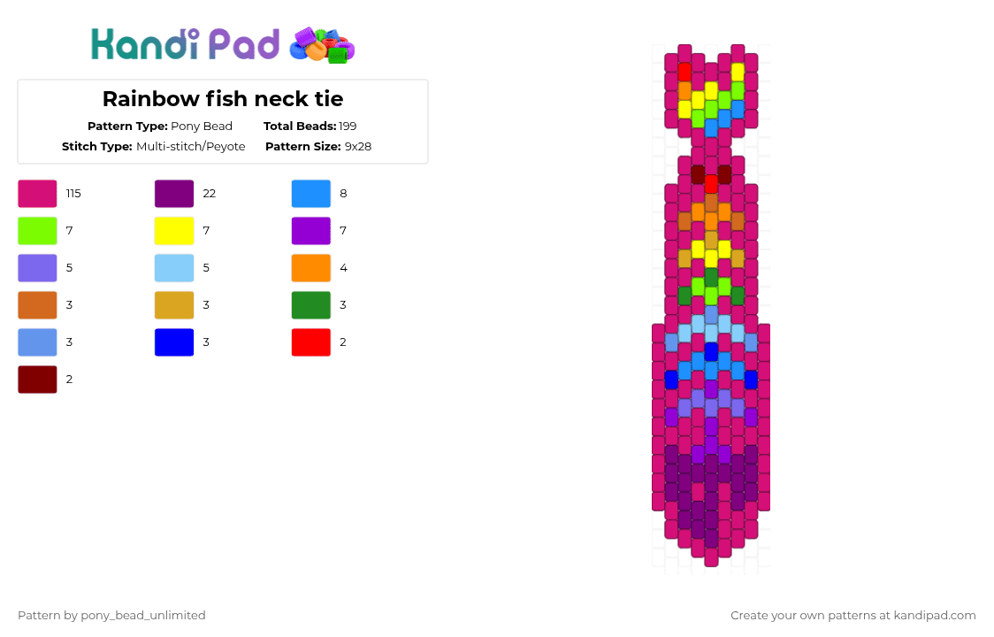 Rainbow fish neck tie - Pony Bead Pattern by pony_bead_unlimited on Kandi Pad - pink,fish,rainbow,cute,tie