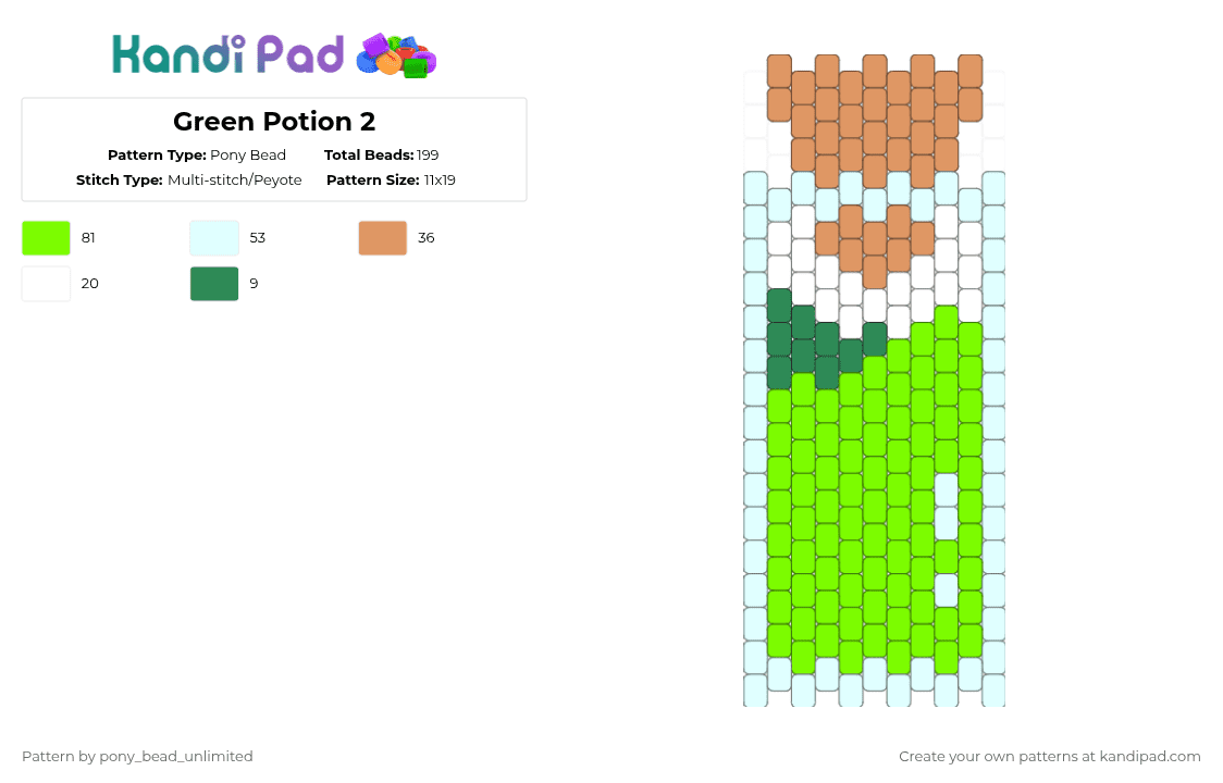 Green Potion 2 - Pony Bead Pattern by pony_bead_unlimited on Kandi Pad - orange,green,potion,magic