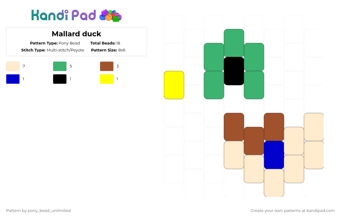 Mallard duck - Pony Bead Pattern by pony_bead_unlimited on Kandi Pad - duck,cute