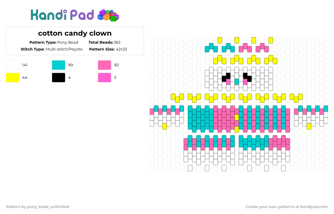 cotton candy clown - Pony Bead Pattern by pony_bead_unlimited on Kandi Pad - light blue,pink,cotdstripes