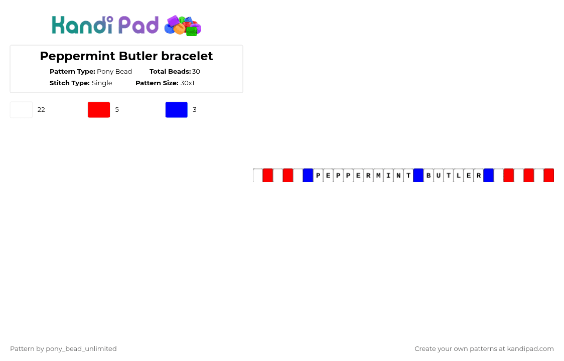 Peppermint Butler bracelet - Pony Bead Pattern by pony_bead_unlimited on Kandi Pad - 