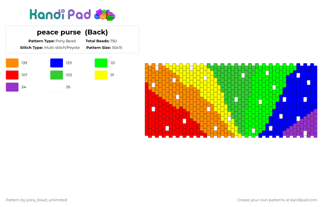 peace purse  (Back) - Pony Bead Pattern by pony_bead_unlimited on Kandi Pad - orange,green,purple