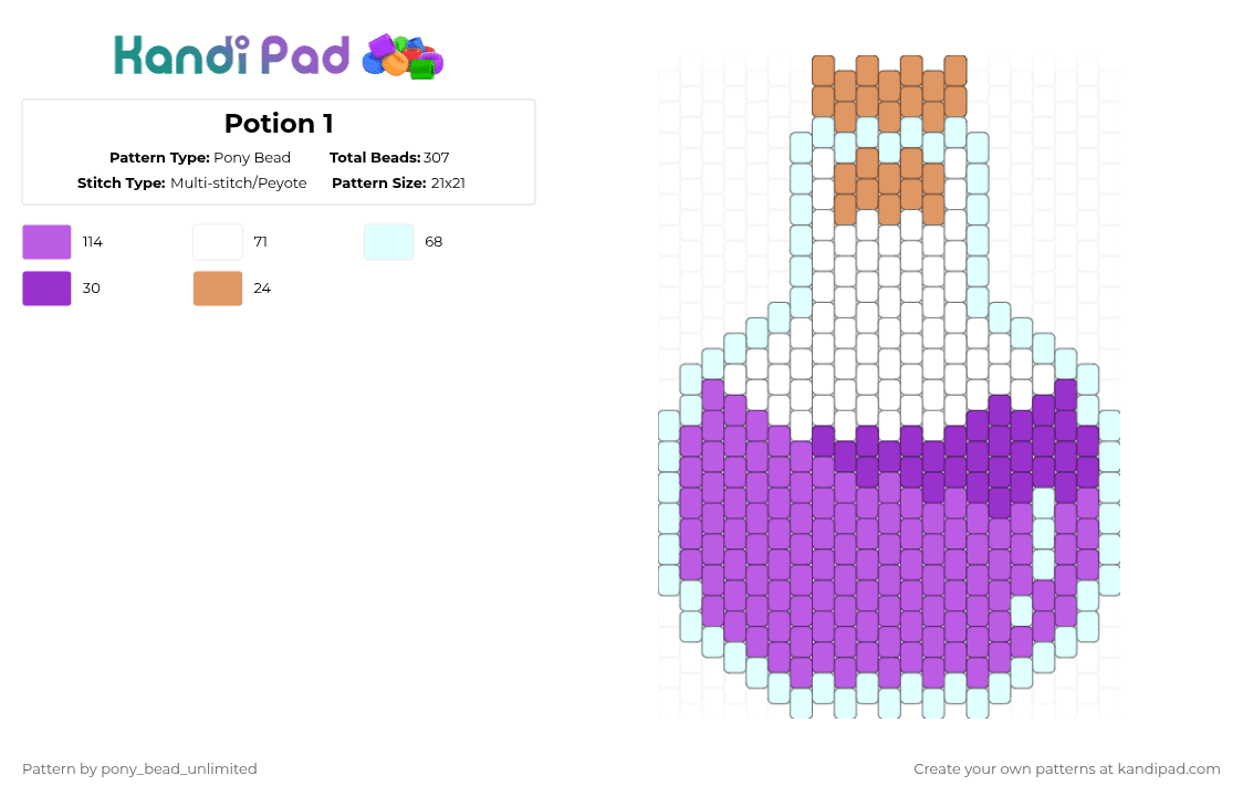Potion 1 - Pony Bead Pattern by pony_bead_unlimited on Kandi Pad - pink,potion,purple,magic