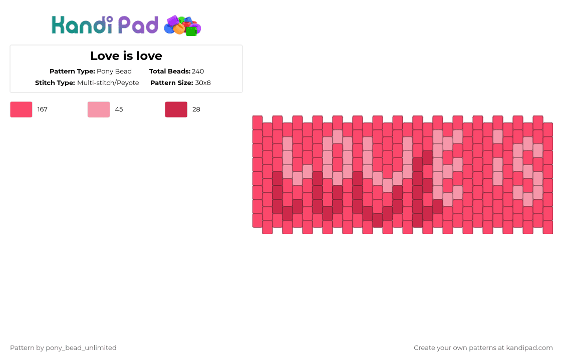 Love is love - Pony Bead Pattern by pony_bead_unlimited on Kandi Pad - red,pride,love