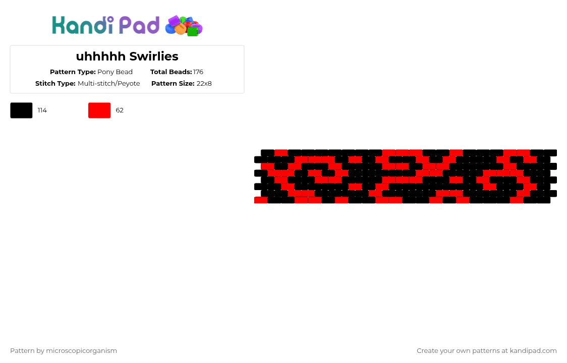 uhhhhh Swirlies - Pony Bead Pattern by microscopicorganism on Kandi Pad - red,black