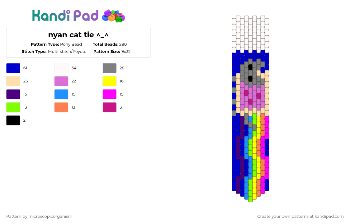 nyan cat tie ^_^ - Pony Bead Pattern by microscopicorganism on Kandi Pad - beige,purple,pink
