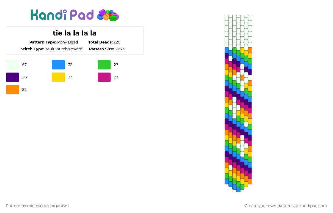 tie la la la la - Pony Bead Pattern by microscopicorganism on Kandi Pad - light blue,green,purple