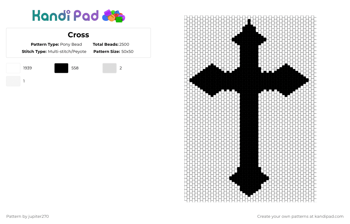 Cross - Pony Bead Pattern by jupiter270 on Kandi Pad - white,goth,cross,gothic