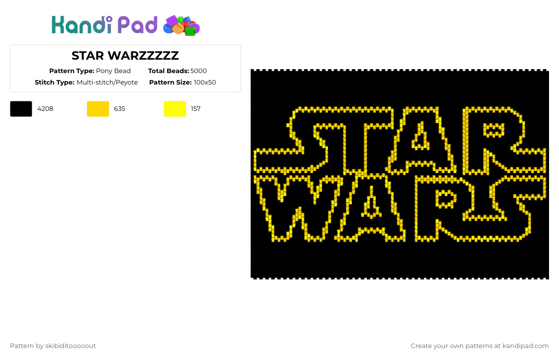 STAR WARZZZZZ - Pony Bead Pattern by skibiditooooout on Kandi Pad - black,starwars