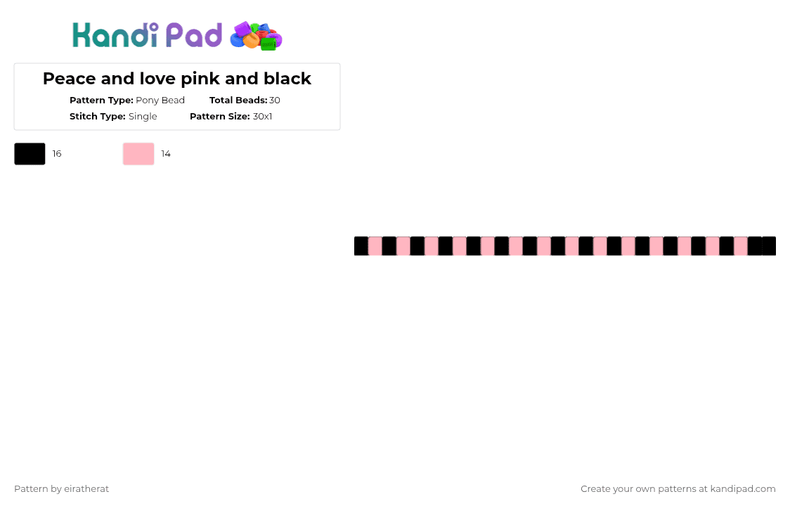 Peace and love pink and black - Pony Bead Pattern by eiratherat on Kandi Pad - black,pink,cotdpeace