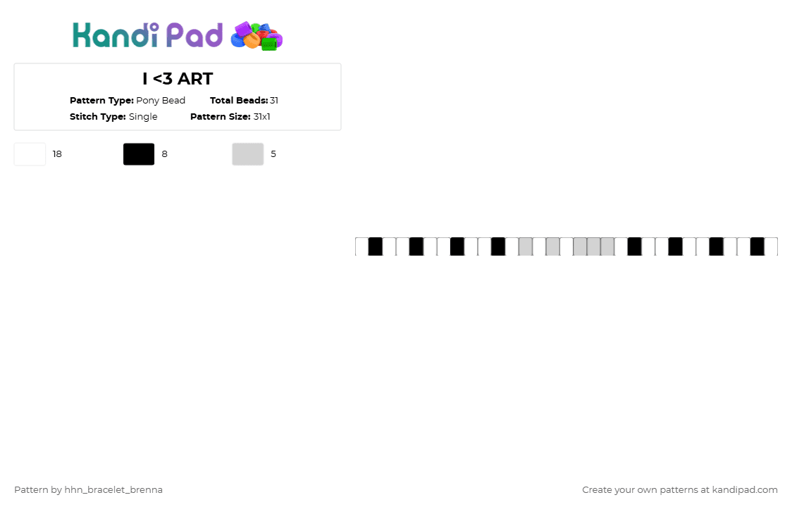 I Heart Art - Pony Bead Pattern by hhn_bracelet_brenna on Kandi Pad - art the clown, hhn, terrifier, white