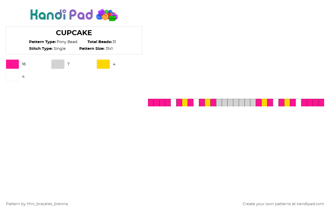 CUPCAKE - Pony Bead Pattern by hhn_bracelet_brenna on Kandi Pad - pink,hhn,fnaf,the cupcake