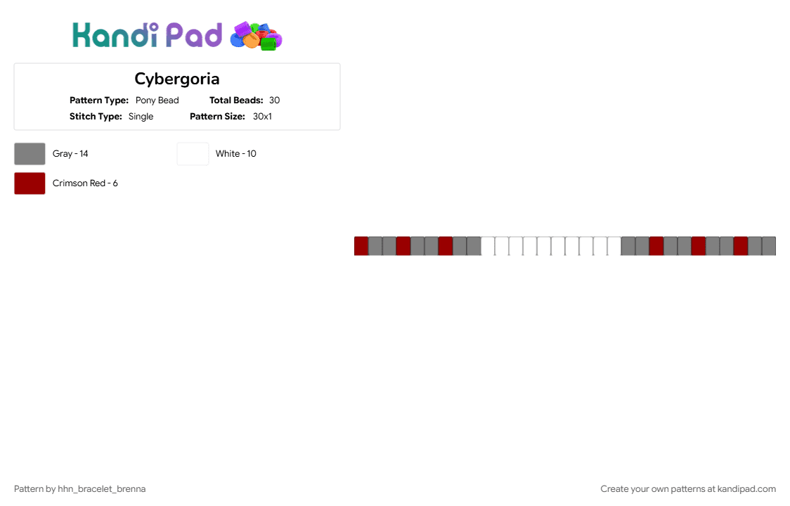 Cybergoria - Pony Bead Pattern by hhn_bracelet_brenna on Kandi Pad - bwhhn2026, gray, red