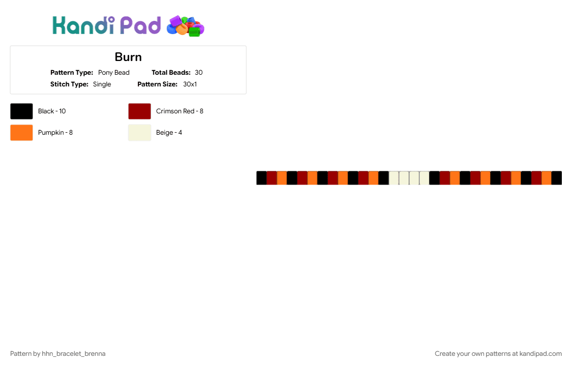 Burn - Pony Bead Pattern by hhn_bracelet_brenna on Kandi Pad - bwhhn2026, orange, red