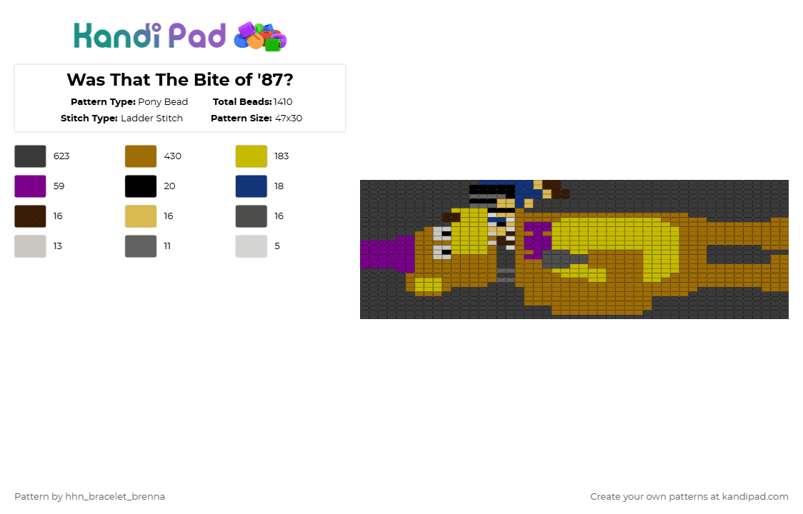 Was That The Bite of \'87? - Pony Bead Pattern by hhn_bracelet_brenna on Kandi Pad - black,gold,yellow,fnaf