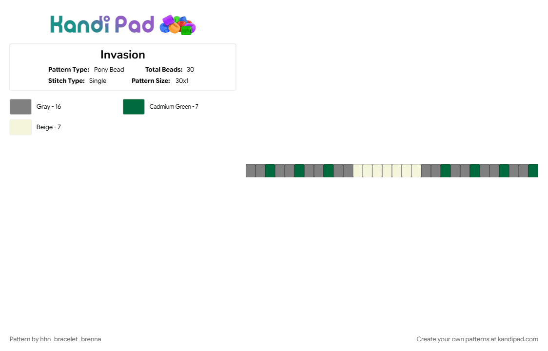 Invasion - Pony Bead Pattern by hhn_bracelet_brenna on Kandi Pad - bwhhn2026, gray, green