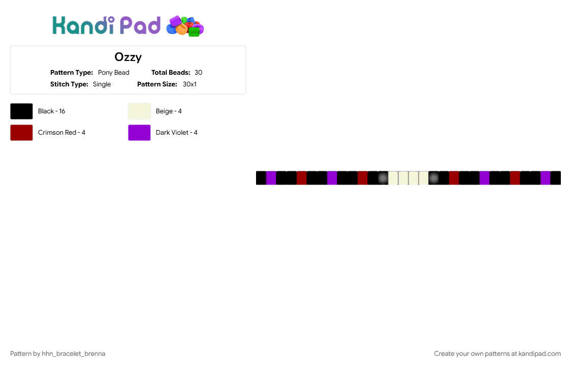 Ozzy - Pony Bead Pattern by hhn_bracelet_brenna on Kandi Pad - black, bwhhn2026, purple, red