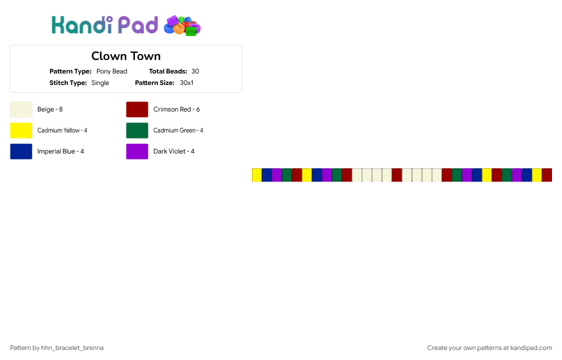 Clown Town - Pony Bead Pattern by hhn_bracelet_brenna on Kandi Pad - bwhhn2026, purple, red