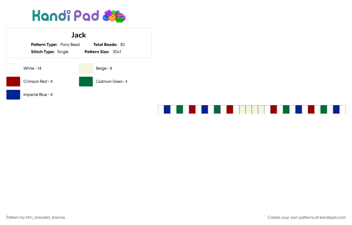 Jack - Pony Bead Pattern by hhn_bracelet_brenna on Kandi Pad - bwhhn2026, green, purple, red, white