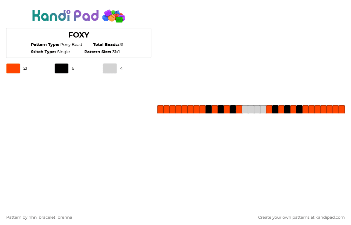 FOXY Pony Bead Pattern - Kandi Pad | Kandi Patterns, Fuse Bead Patterns ...