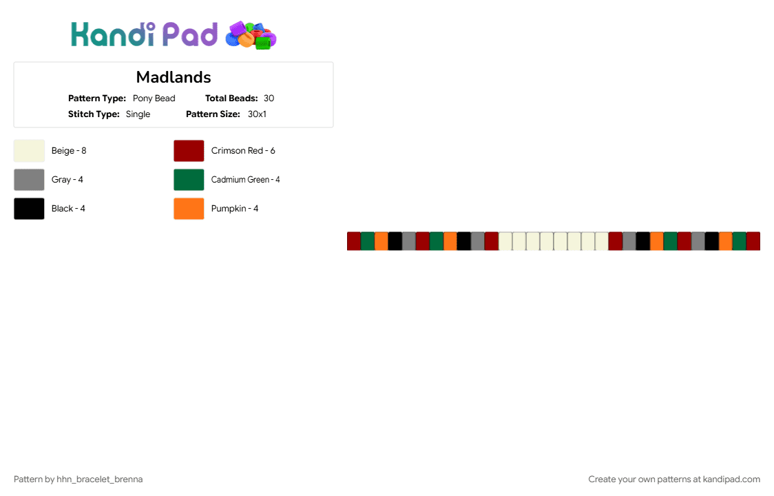 Madlands - Pony Bead Pattern by hhn_bracelet_brenna on Kandi Pad - bwhhn2026, red
