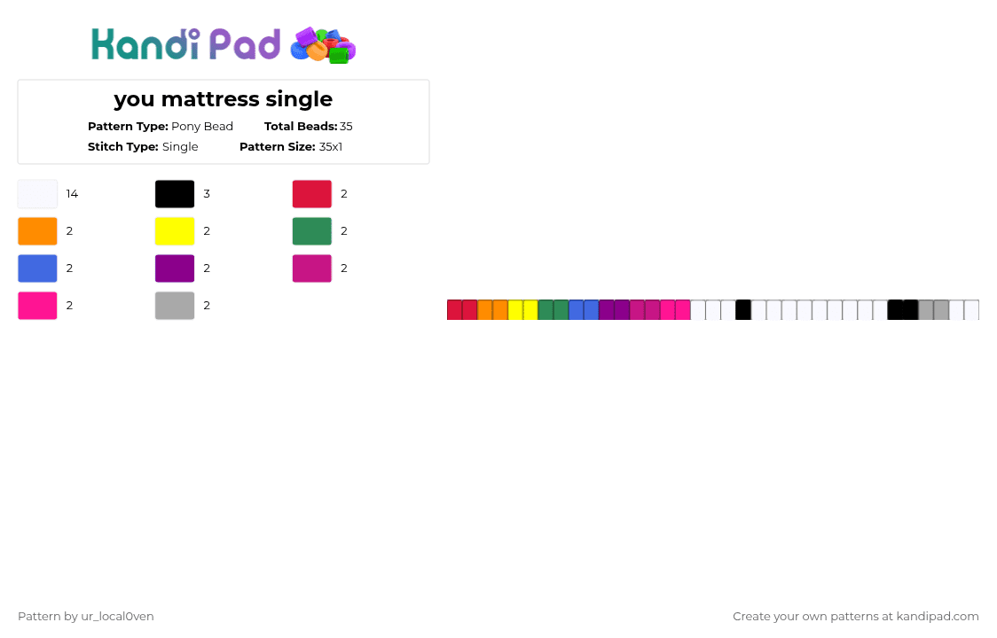 you mattress single - Pony Bead Pattern by ur_local0ven on Kandi Pad - white,pink
