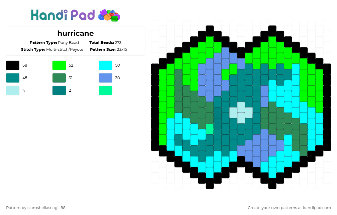 hurricane - Pony Bead Pattern by deleted_user_96921 on Kandi Pad - green,light blue
