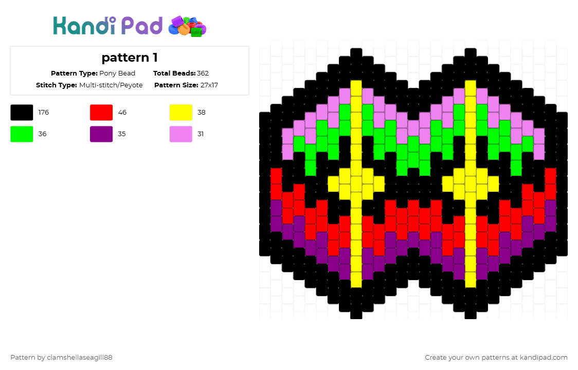 pattern 1 - Pony Bead Pattern by deleted_user_96921 on Kandi Pad - mask,drippy,eyes,pink,red
