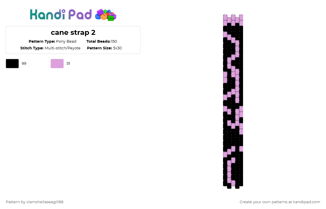 cane strap 2 - Pony Bead Pattern by deleted_user_96921 on Kandi Pad - pink,black