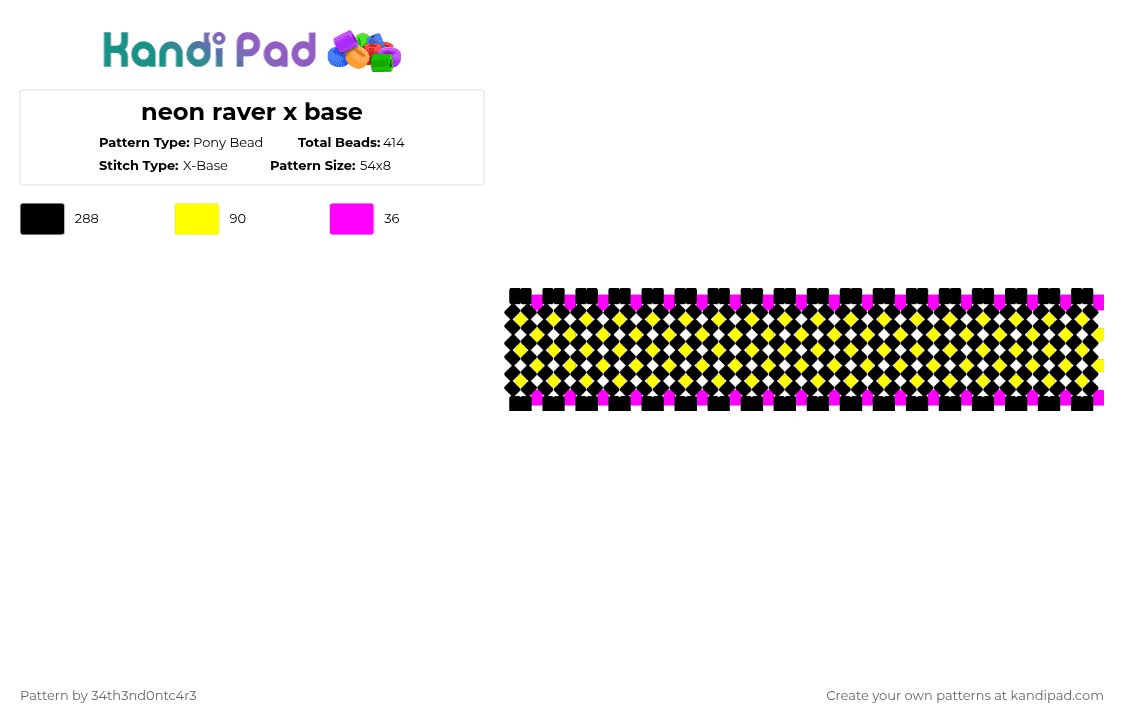 neon raver x base - Pony Bead Pattern by 34th3nd0ntc4r3 on Kandi Pad - black,pink,yellow
