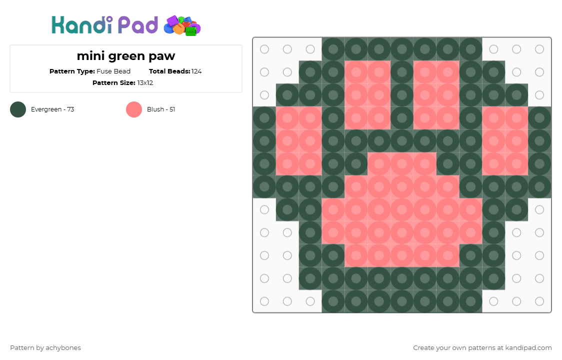mini green paw - Fuse Bead Pattern by achybones on Kandi Pad - gray, red