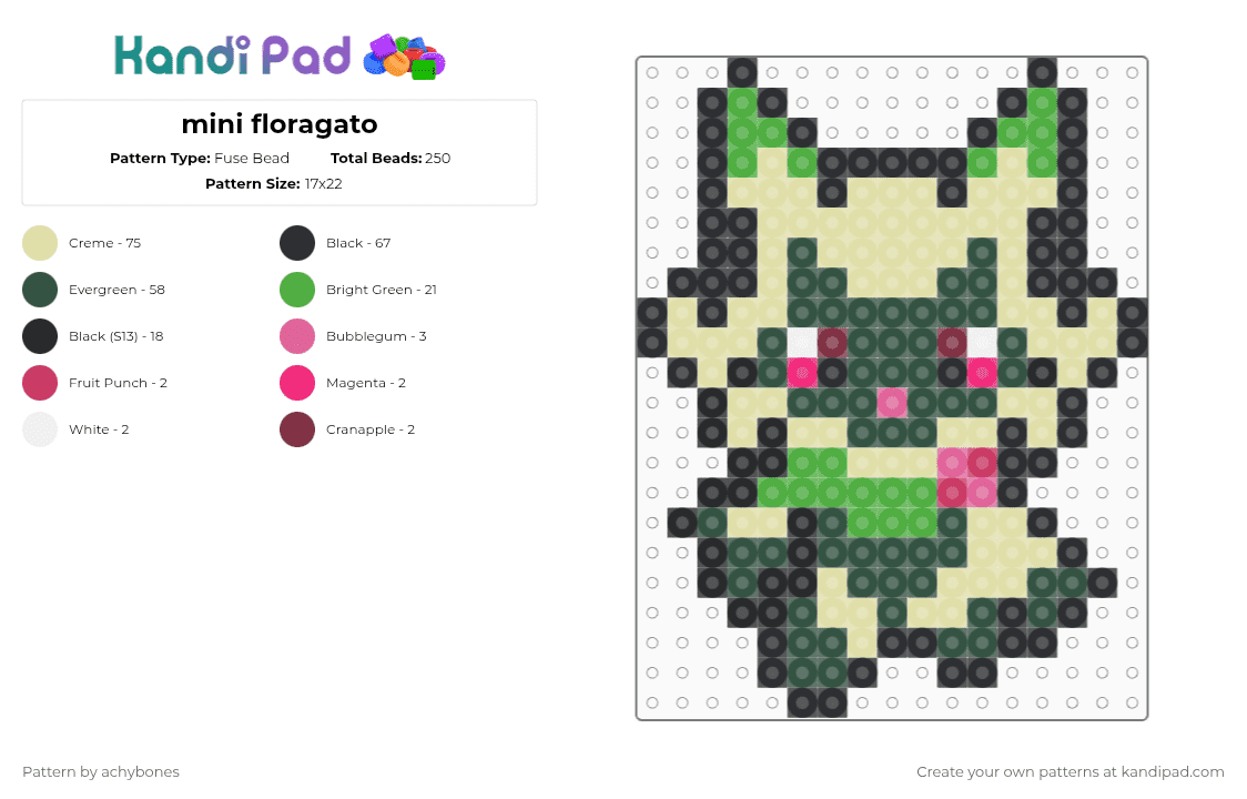 mini floragato - Fuse Bead Pattern by achybones on Kandi Pad - gray,yellow