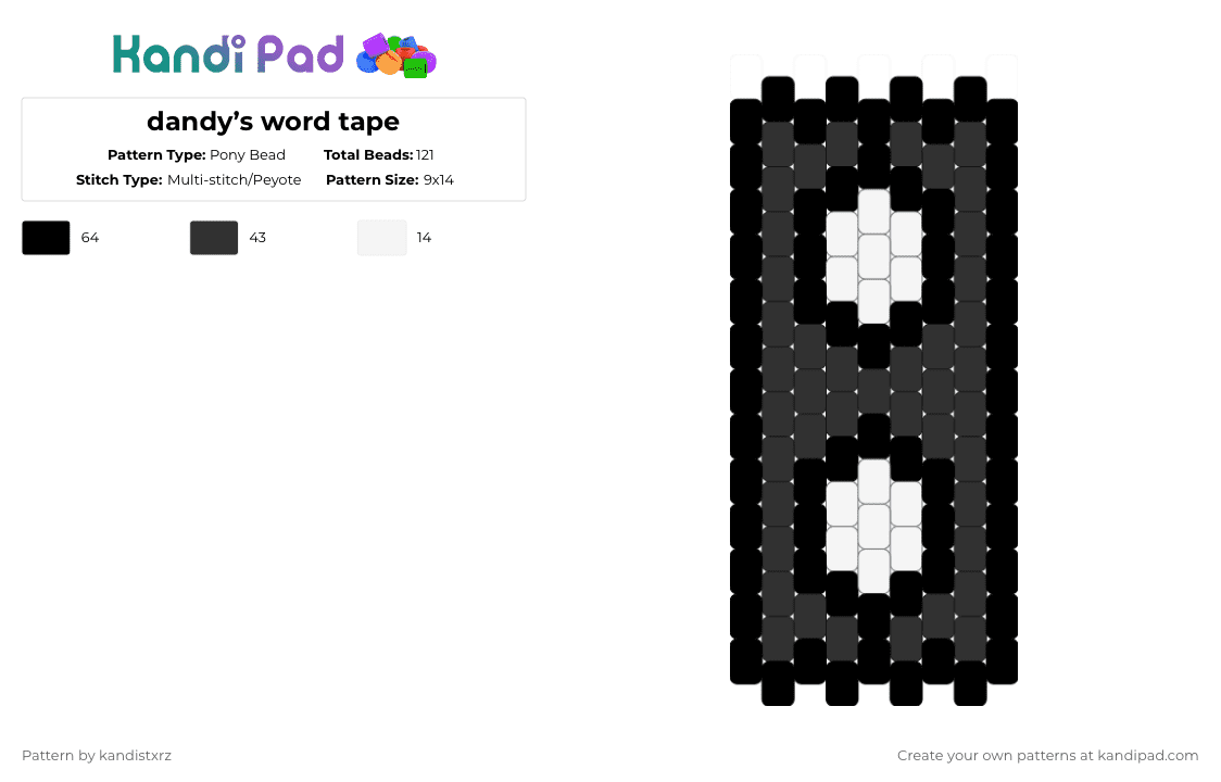 dandy’s word tape - Pony Bead Pattern by kandistxrz on Kandi Pad - black