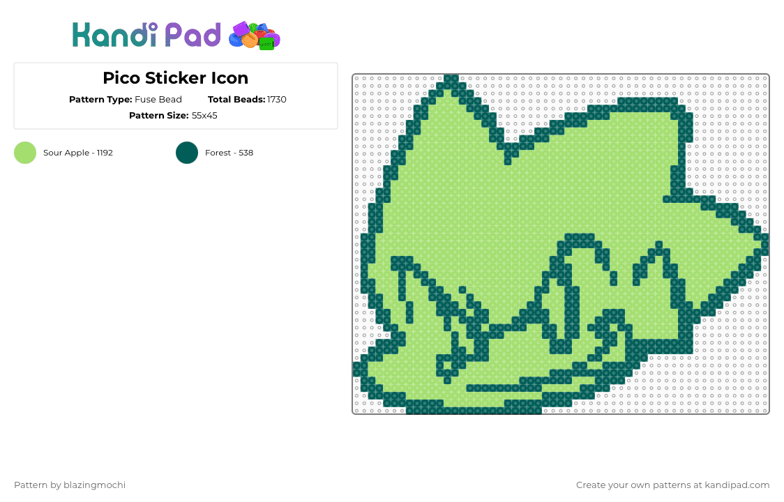 Pico Sticker Icon - Fuse Bead Pattern by blazingmochi on Kandi Pad - gray,green,fnf,video games