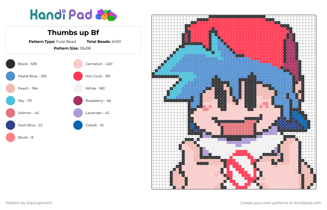 Thumbs up Bf - Fuse Bead Pattern by blazingmochi on Kandi Pad - beige,red,light blue,video games,fnf