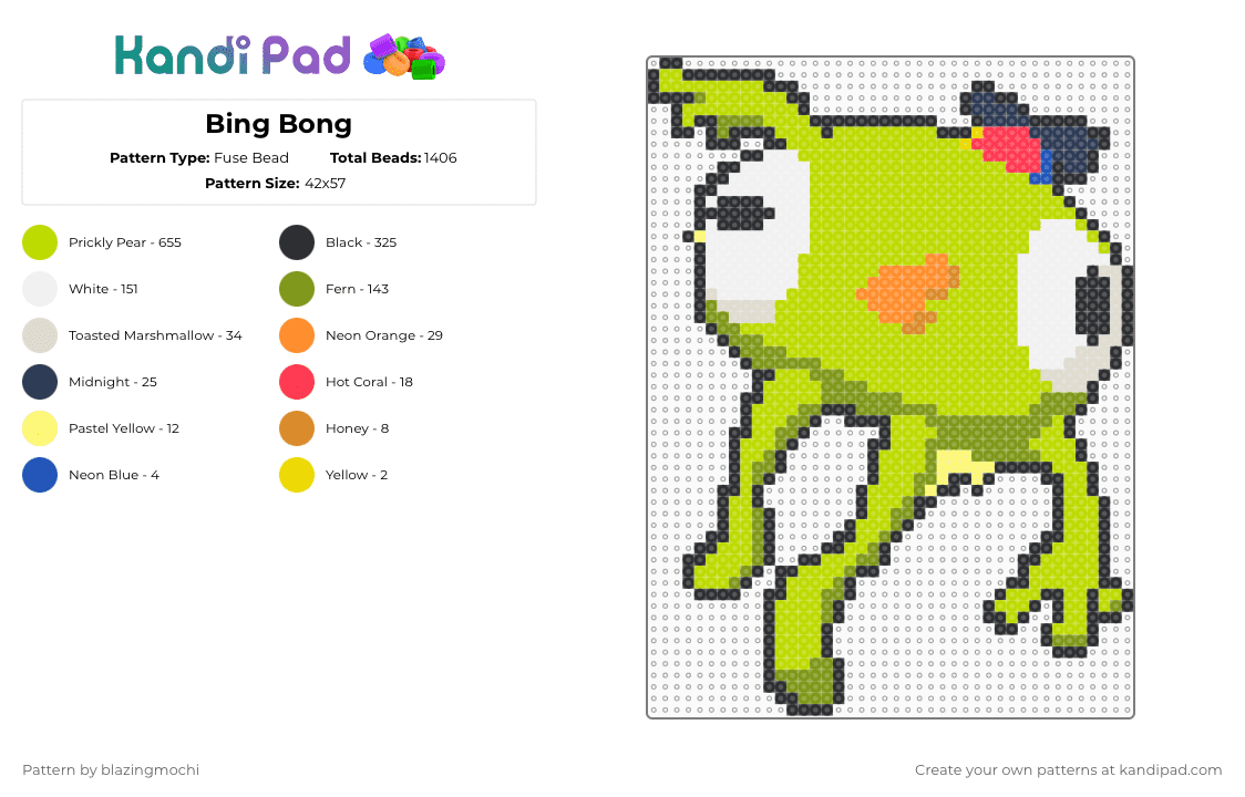 Bing Bong - Fuse Bead Pattern by blazingmochi on Kandi Pad - green,gold,games,peak