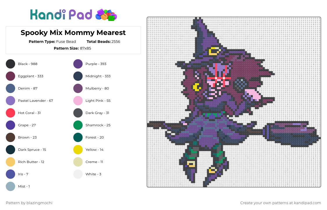 Spooky Mix Mommy Mearest - Fuse Bead Pattern by blazingmochi on Kandi Pad - black,pink,purple,blue,video games,fnf,spooky