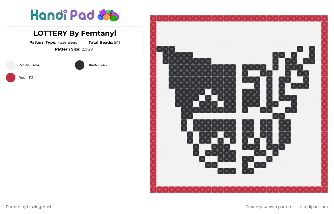LOTTERY By Femtanyl - Fuse Bead Pattern by blazingmochi on Kandi Pad - white,femtanyl,music