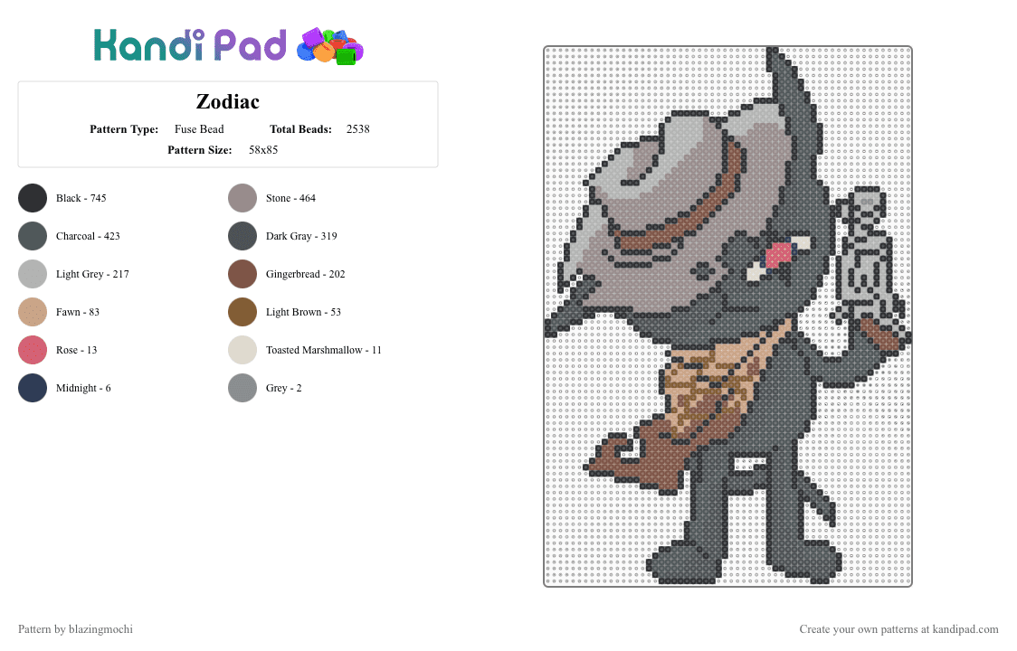 Zodiac - Fuse Bead Pattern by blazingmochi on Kandi Pad - pink,gray,beige,video games,mewgenics
