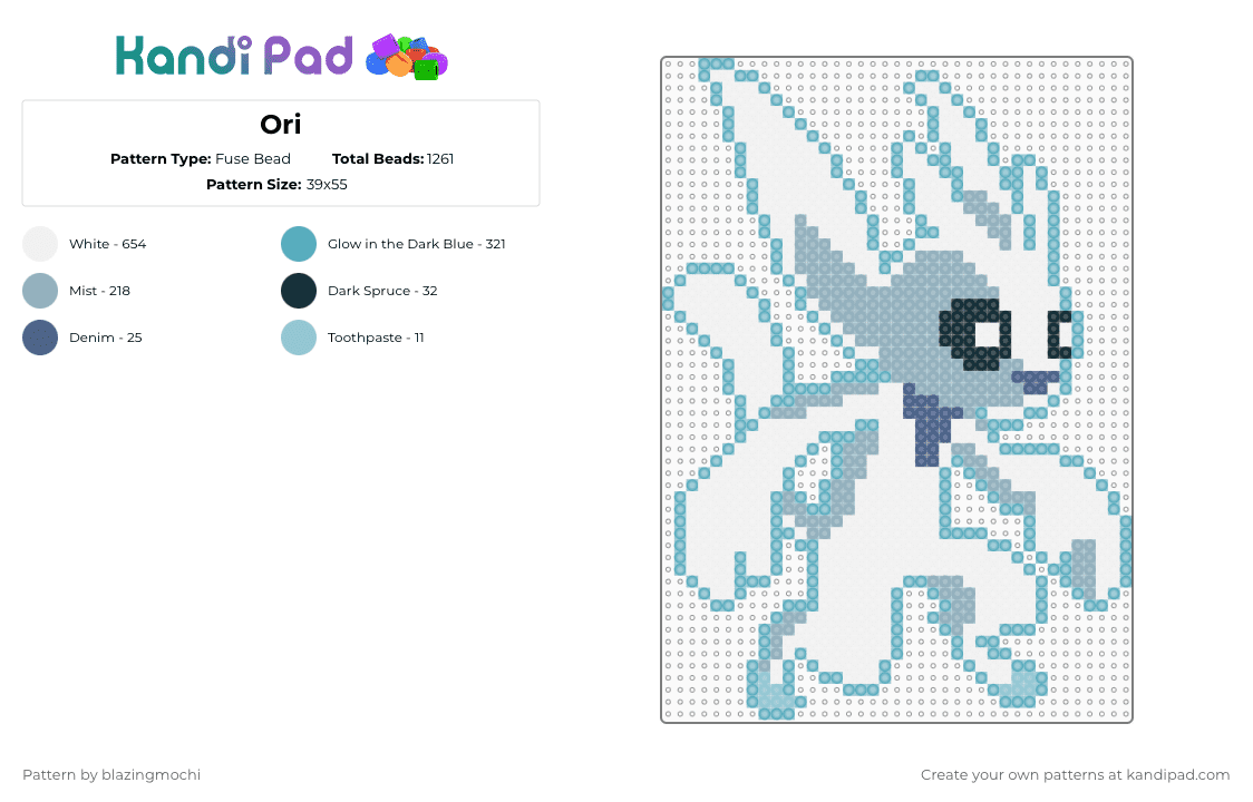 Ori - Fuse Bead Pattern by blazingmochi on Kandi Pad - light blue,ori and the blind forest,video games,metroidvania