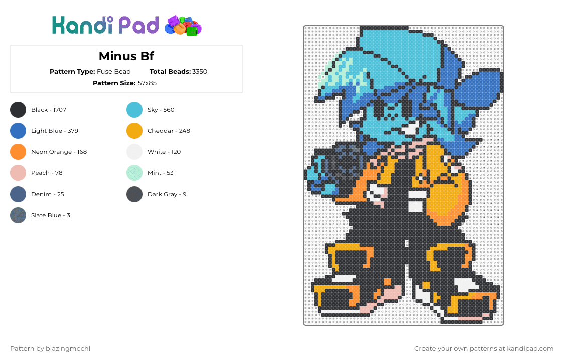 Minus Bf - Fuse Bead Pattern by blazingmochi on Kandi Pad - black,light blue,blue,orange,video games,fnf