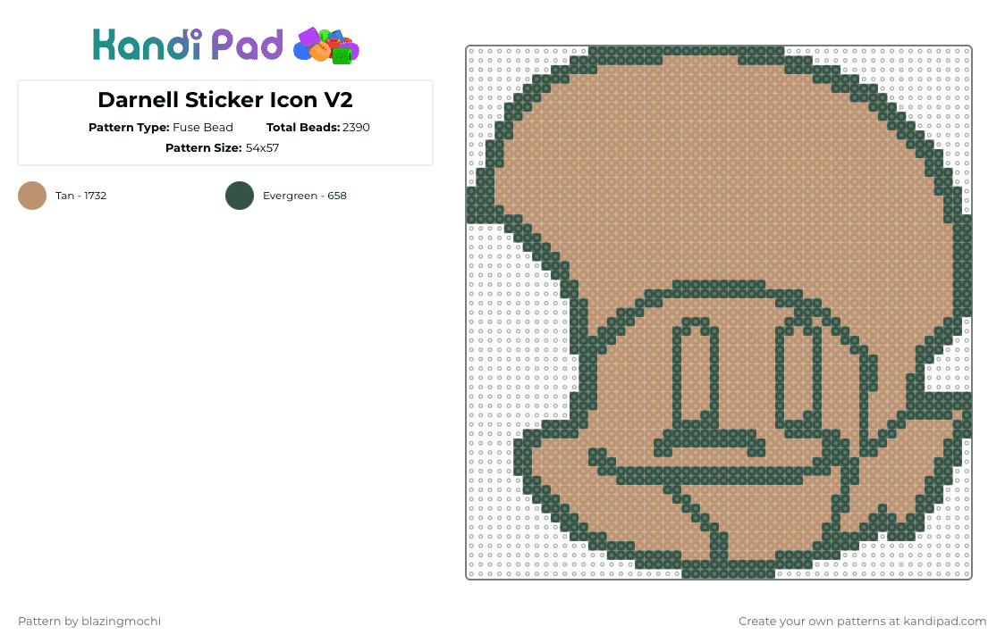 Darnell Sticker Icon V2 - Fuse Bead Pattern by blazingmochi on Kandi Pad - gray,beige,fnf,fridaynightfunkin,video games