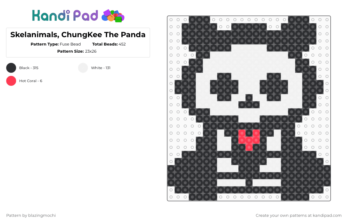 Skelanimals, ChungKee The Panda - Fuse Bead Pattern by blazingmochi on Kandi Pad - black,white,skeleton,panda,spooky,cute