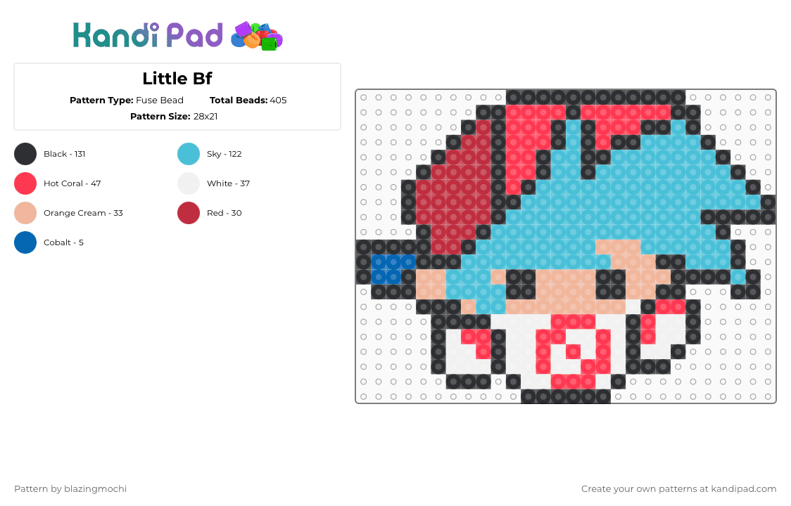 Little Bf - Fuse Bead Pattern by blazingmochi on Kandi Pad - red,light blue,fnf,games