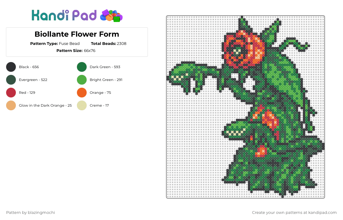 Biollante Flower Form - Fuse Bead Pattern by blazingmochi on Kandi Pad - gray,green,godzilla,video games,creepypasta