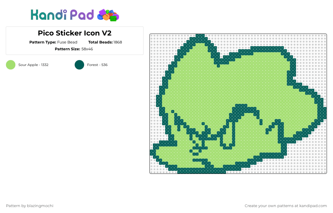 Pico Sticker Icon V2 - Fuse Bead Pattern by blazingmochi on Kandi Pad - green,gray,fnf,fridaynightfunkin,video games