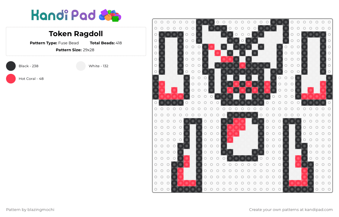 Token Ragdoll - Fuse Bead Pattern by blazingmochi on Kandi Pad - red,white,femtanyl,ragdoll,token
